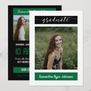 Green Modern Block 3-Photo Graduation Invitation