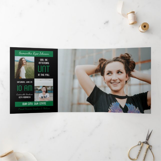 Green Modern Block 5-Photo Graduation Tri-Fold Invitation (Inside)