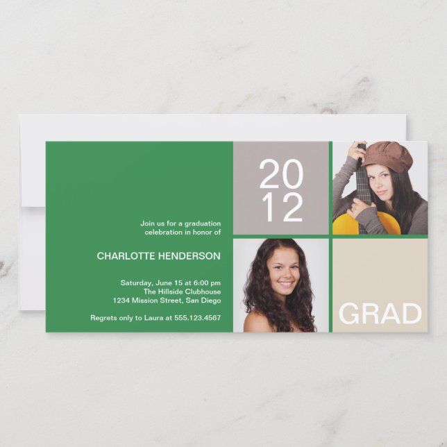 Green modern block class of grad announcement (Front)