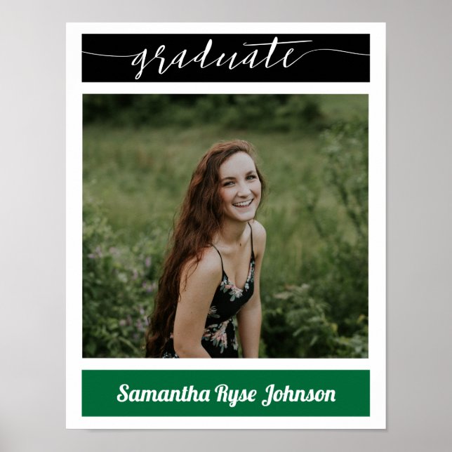 Green Modern Block Photo Graduation Poster (Front)