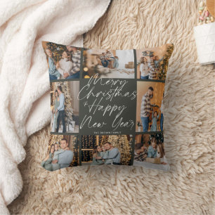 Green Modern Boho 8 Photo Collage Christmas  Cushion