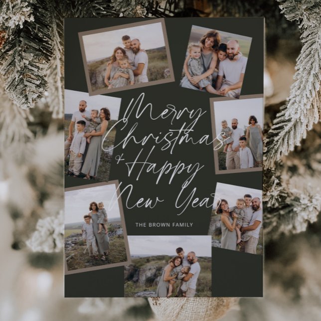 Green Modern Boho 8 Photo Collage Christmas  Holiday Card (Creator Uploaded)