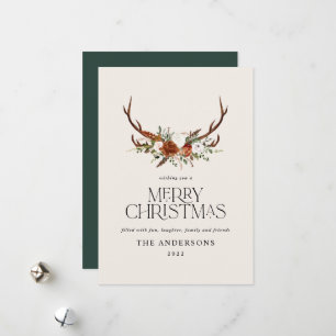 Green modern botanical elegant stag floral holiday