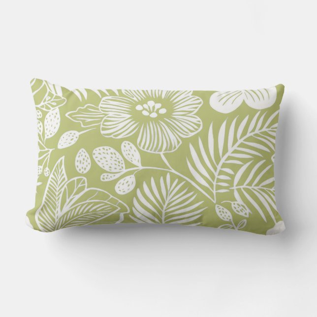 Green Modern Botanical Lumbar Pillow (Front)