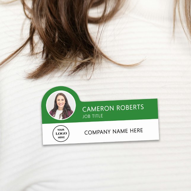 Green Modern Business Logo Photo Employee Name Tag (Creator Uploaded)