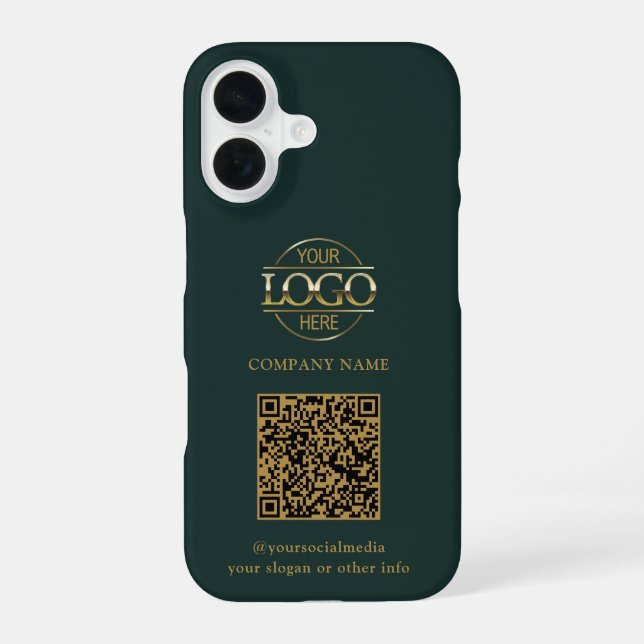 Green Modern Business Logo & QR Code Promotional iPhone 16 Case (Back)