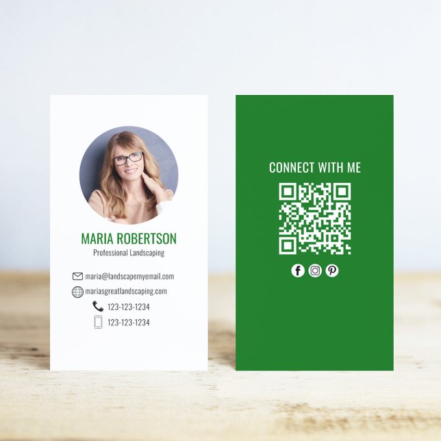 Green Modern Business Photo QR Code Business Card (Green Modern Photo Business Cards.)