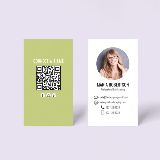 Green Modern Business Photo QR Code Business Card (Green Modern business card template. )