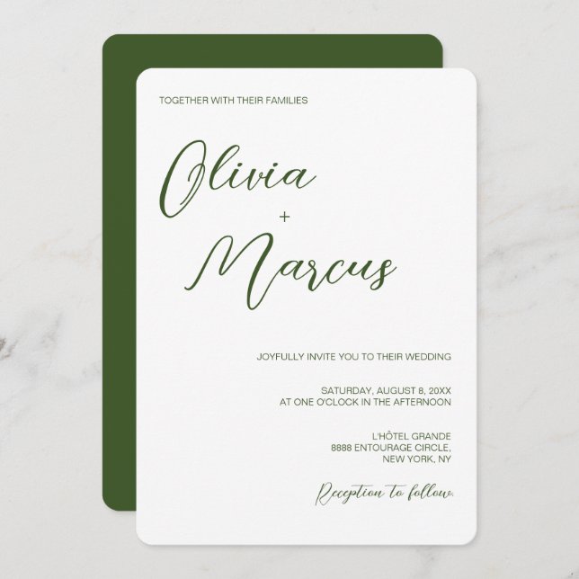 Green Modern Chic Script Wedding Entourage  Invitation (Front/Back)