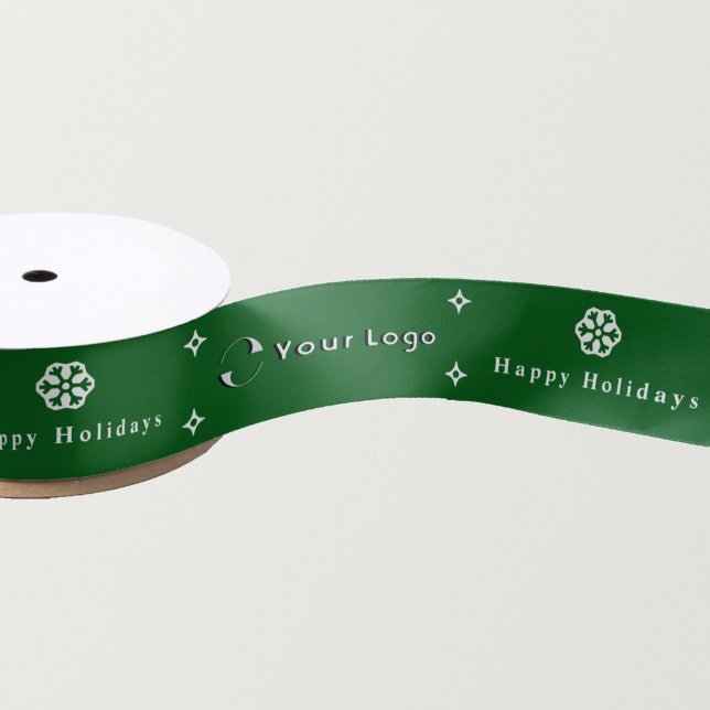 Green Modern Christmas Business Logo Company Small Satin Ribbon (Creator Uploaded)