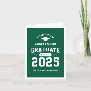 Green Modern Class of 2025 Graduation Blank Thank You Card