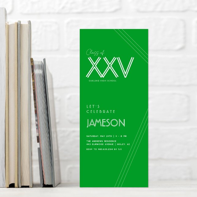 Green | Modern Class of XXV Graduation Party Invitation (Creator Uploaded)