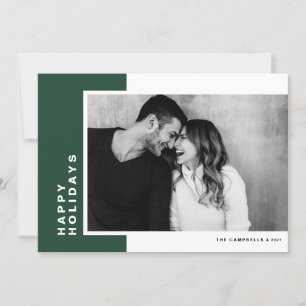 Green Modern Colour Block Happy Holidays Photo Holiday Card