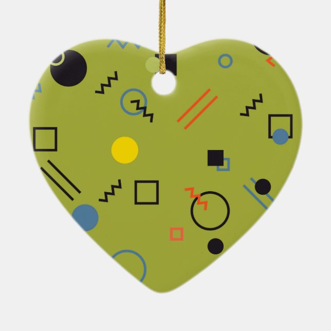 Green, modern, cool, trendy, urban,Memphis pattern Ceramic Tree Decoration (Back)