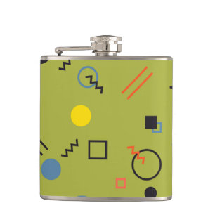 Green, modern, cool, trendy, urban,Memphis pattern Hip Flask