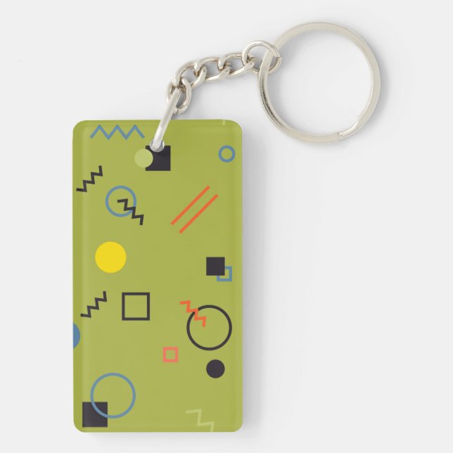 Green, modern, cool, trendy, urban,Memphis pattern Key Ring (Back)