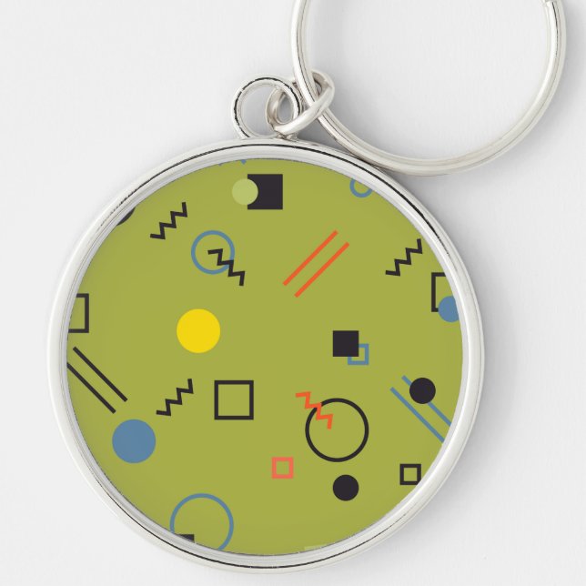 Green, modern, cool, trendy, urban,Memphis pattern Key Ring (Front)