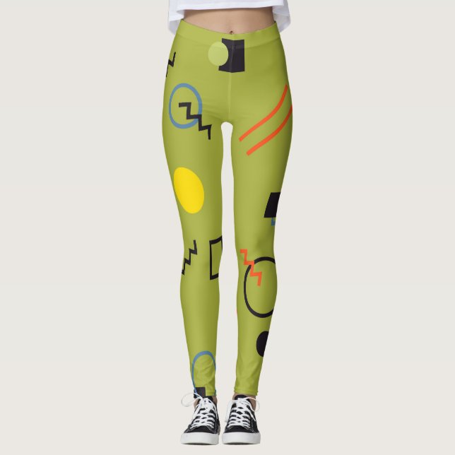Green, modern, cool, trendy, urban,Memphis pattern Leggings (Front)