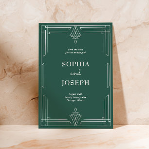 Green Modern Deco Elegant Christmas Wedding Save The Date