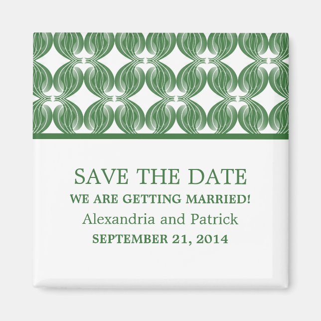 Green Modern Deco Save the Date Magnet (Front)