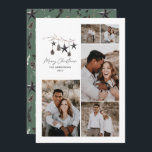 Green modern elegant script Christmas multi photo Holiday Card<br><div class="desc">Black modern elegant rustic watercolor beige natural Scandinavian contemporary muted colours beige,  black and white 5 multi photo holiday Christmas card.</div>