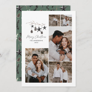 Green modern elegant script Christmas multi photo Holiday Card