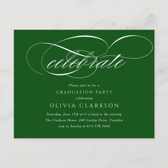 Green Modern Elegant Script Graduation Party Enclosure Card (Front)
