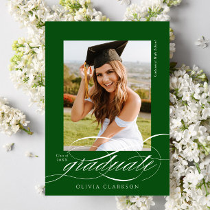 Green Modern Elegant Script Photo Graduation Announcement