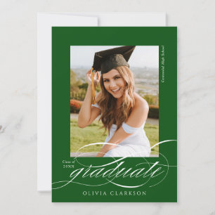 Green Modern Elegant Script Photo Graduation Party Invitation