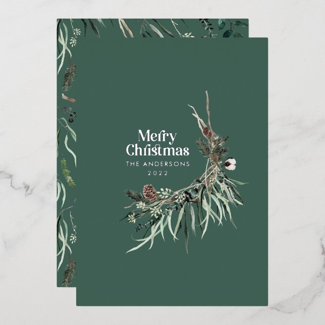 Green modern elegant watercolor botanical rustic f (Front/Back)