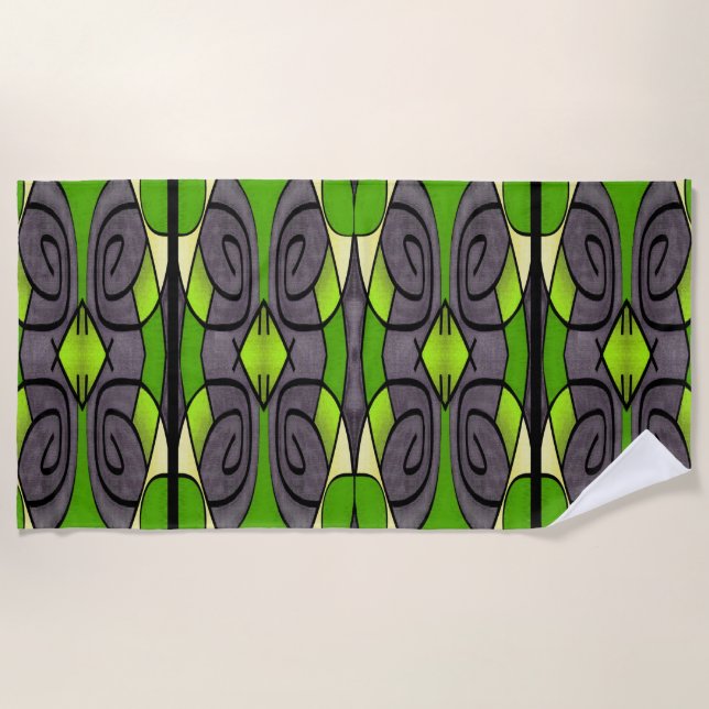 Green Modern Expressionism Beach Towel (Front)