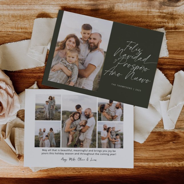 Green Modern Feliz Navidad Script Christmas Holiday Card (Creator Uploaded)