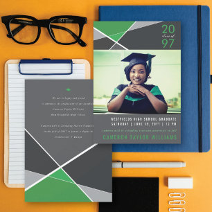 Green Modern Geometric Colour Blocks Graduate Phot Announcement