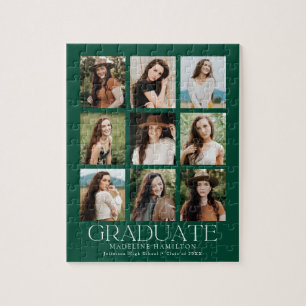 Green Modern Grid 9 Photo Collage Graduation Jigsaw Puzzle