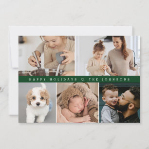 Green Modern Happy Holidays Family Photo Collage Holiday Card
