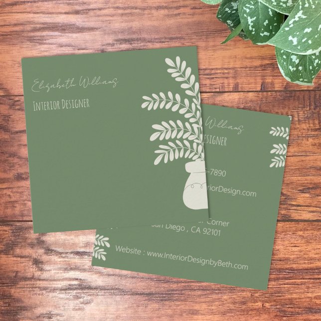 Green Modern Home Stager Contact Cards (Professional home stager green modern square business cards.
)