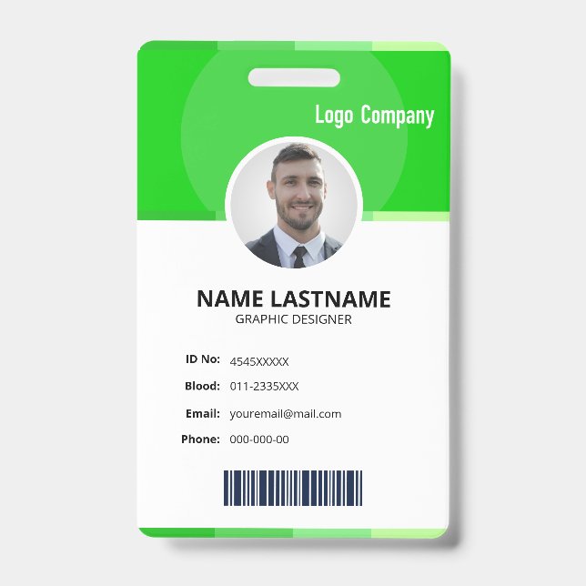 Green Modern ID Identification Card Photo Badge (Front)