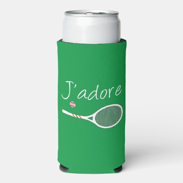 Green Modern J'adore I Love Tennis    Seltzer Can Cooler (Seltzer Front)