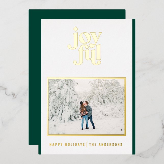 green modern joyful 1 photo  foil holiday card (Front/Back)