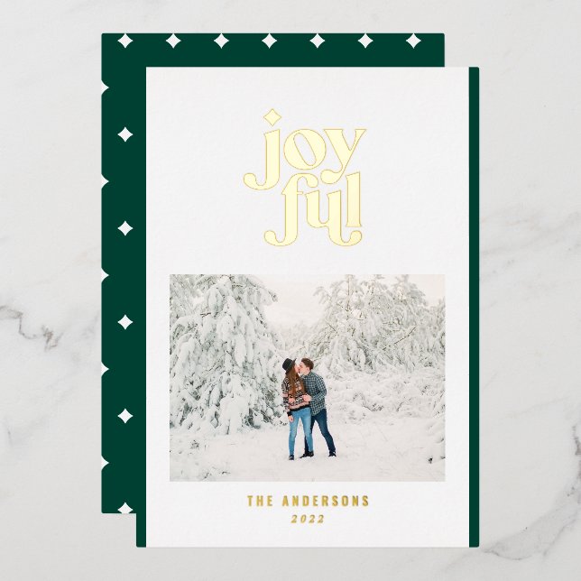 green modern joyful 1 photo  foil holiday card (Front/Back)