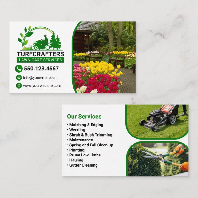 Green Modern Landscaping Photo Service Business Card (Front/Back)
