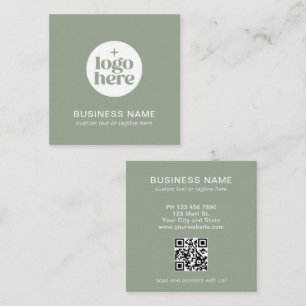 Green Modern Logo QR Code Squared Business Card