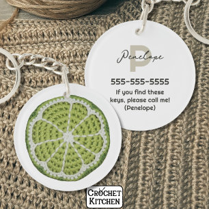 Green Modern Minimal Fresh Crochet Lime Slice Key Ring