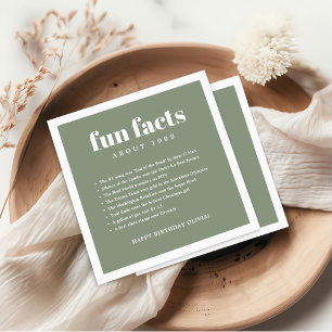 Green Modern Minimal Fun Facts Birthday Year  Napkin