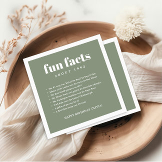 Green Modern Minimal Fun Facts Birthday Year  Napkin