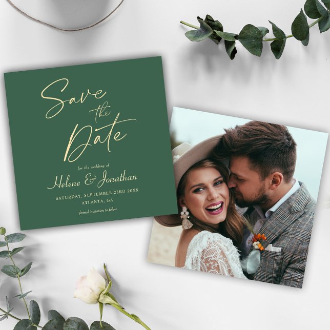 Green Modern Minimalist Elegant Photo Save The Date (Green Modern Minimalist Elegant Photo Save The Date)