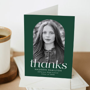 Green   Modern Minimalist Photo Graduation Thank You Card