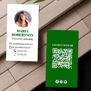 Green Modern Minimalist QR Code Social Media Business Card