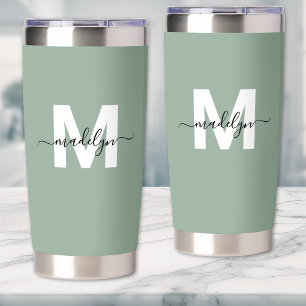 Green Modern Monogram Name Insulated Tumbler