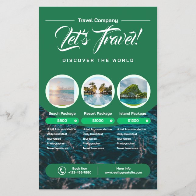 Green Modern Pastel Travel Agency Promotional Flyer (Front)